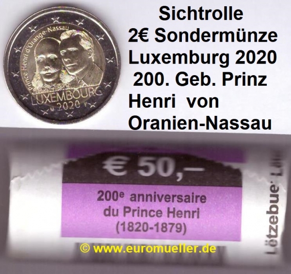 Rolle 2 Euro Sondermünze Luxemburg 2020 Prinz Henri