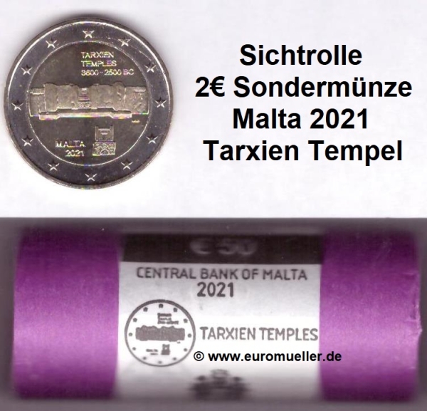 Rolle 2 Euro Sondermünze Malta 2021 Tarxien Tempel