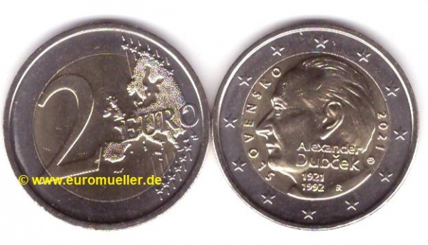 2 Euro Sondermünze Slowakei 2021 A. Dubcek