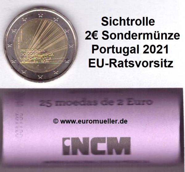 Rolle 2 Euro Sondermünze Portugal 2021 EU-Vorsitz