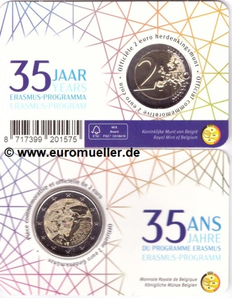 2 Euro Sondermünze Belgien 2022 Erasmus franz. CC