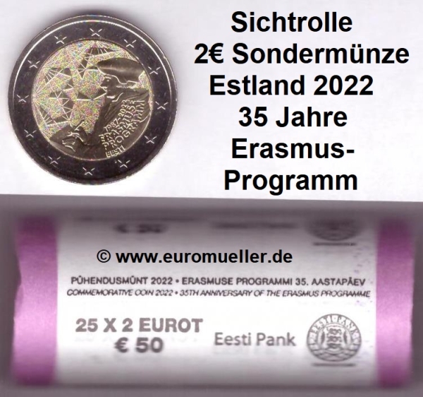 Rolle 2 Euro Sondermünze Estland 2022 Erasmus