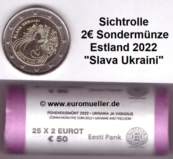 Rolle 2 Euro Sondermünze Estland 2022 Ukraini