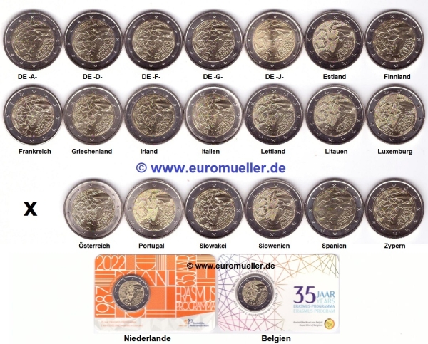 22x 2 Euro Sondermünzen Erasmus 2022
