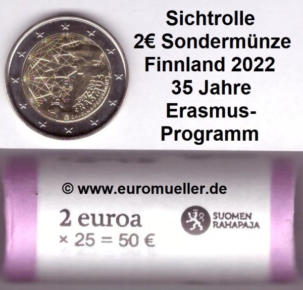 Rolle 2 Euro Sondermünze Finnland 2022 Erasmus
