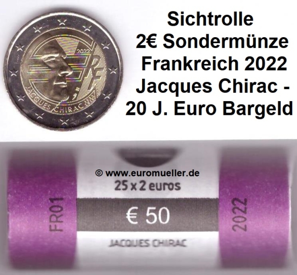 Rolle 2 Euro Sondermünze Frankreich 2022 J. Chirac