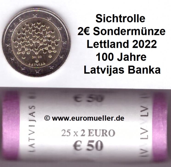 Rolle 2 Euro Sondermünze Lettland 2022 Latvijas Banka