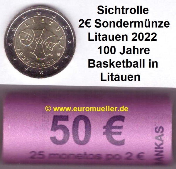 Rolle 2 Euro Sondermünze Litauen 2022 Basketball