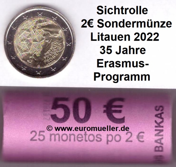 Rolle 2 Euro Sondermünze Litauen 2022 Erasmus