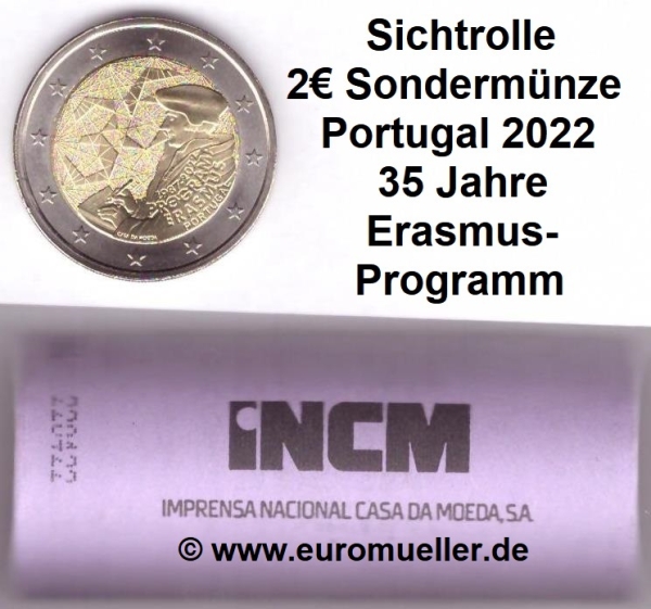 Rolle 2 Euro Sondermünze Portugal 2022 Erasmus