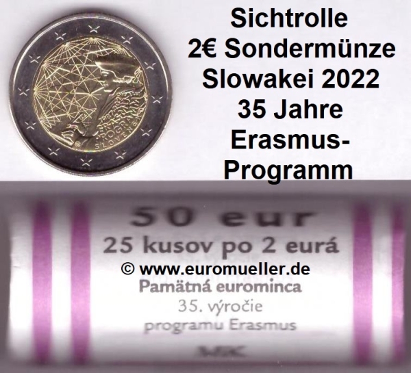 Rolle 2 Euro Sondermünze Slowakei 2022 Erasmus
