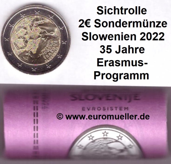 Rolle 2 Euro Sondermünze Slowenien 2022 Erasmus