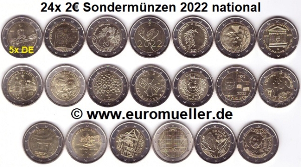 24x 2 Euro Sondermünzen 2022 national unc.
