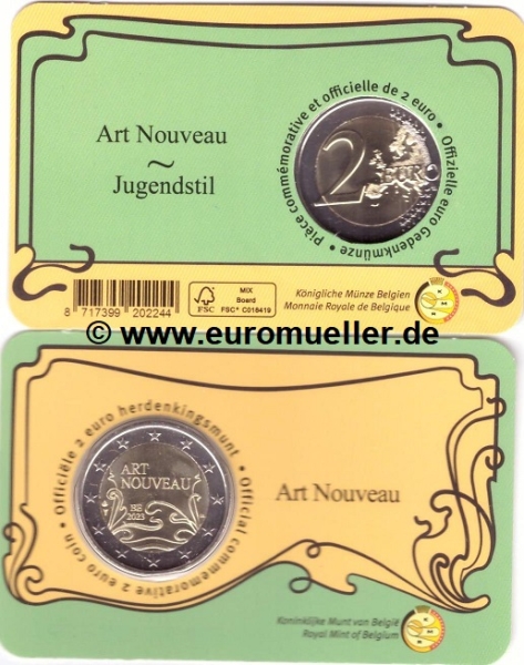 2 Euro Sondermünze Belgien 2023 Art Nouveau franz. CC