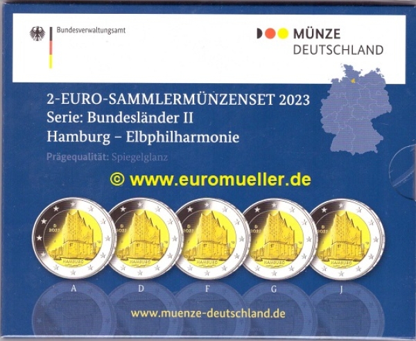 5x 2 Euro Sondermünze Deutschland 2023 Hamburg - Elbphilharmonie PP