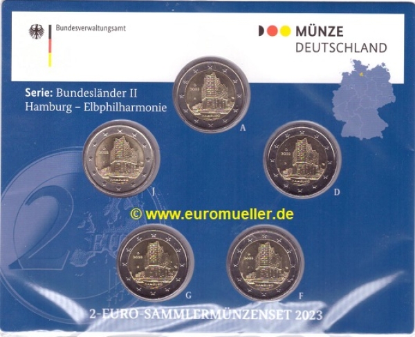 5x 2 Euro Sondermünze Deutschland 2023 Hamburg - Elbphilharmonie bu.