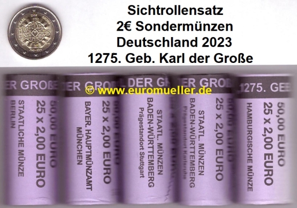 5 Rollen 2 Euro Sondermünze Deutschland 2023 Karl der Große