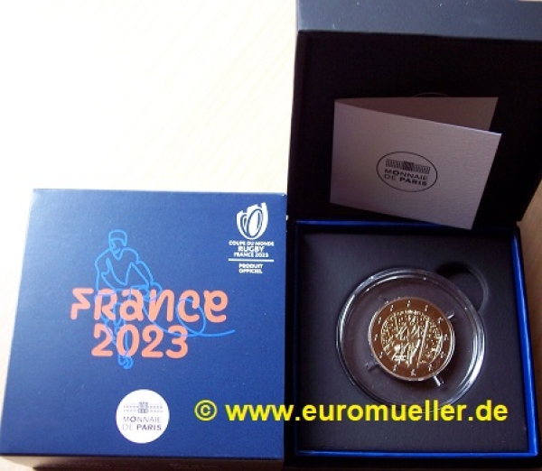 2 Euro Sondermünze Frankreich 2023 Rugby-WM PP