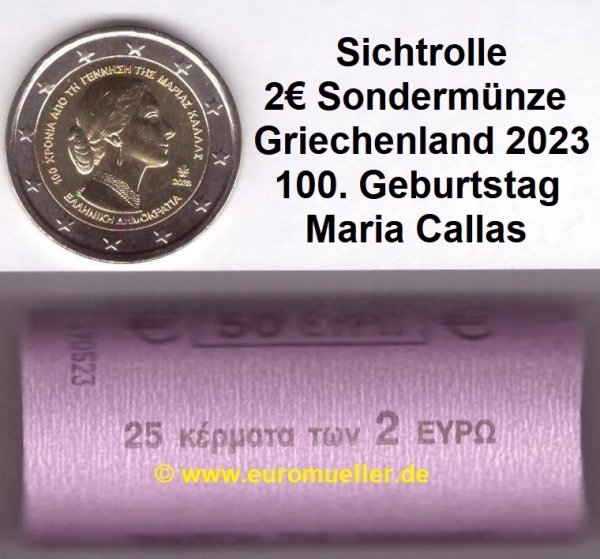 Rolle 2 Euro Sondermünze Griechenland 2023 M. Callas