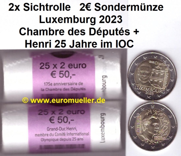 2 Rollen 2 Euro Sondermünzen Luxemburg 2023