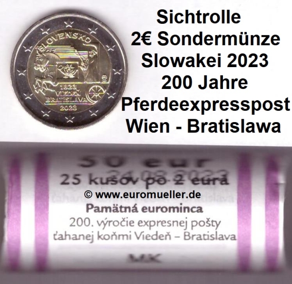 Rolle 2 Euro Sondermünze Slowakei 2023 Pferdepost