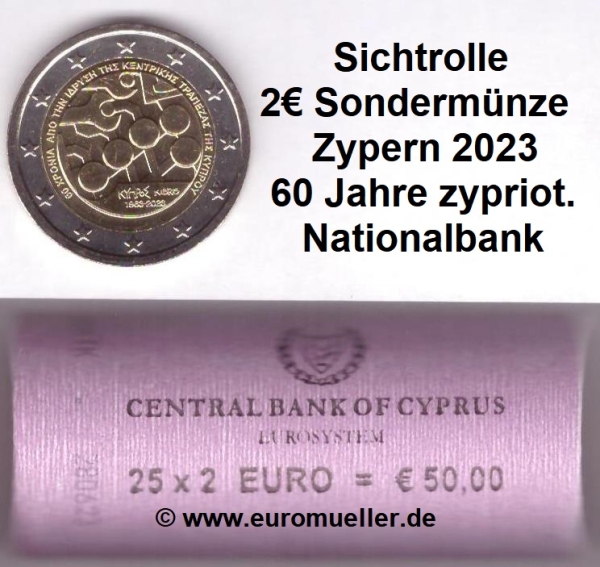 Rolle 2 Euro Sondermünze Zypern 2023 Nationalbank