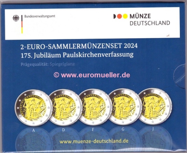 5x 2 Euro Sondermünze Deutschland 2024 Paulskirchenverfassung PP