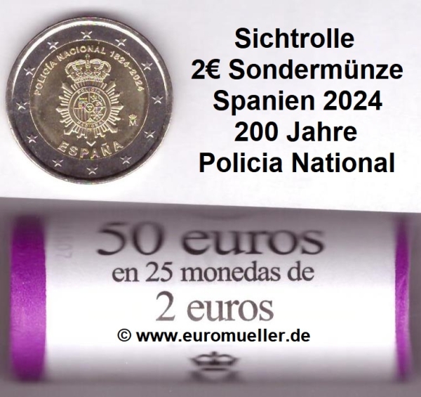 Rolle 2 Euro Sondermünze Spanien 2024 Policia National