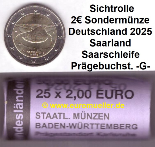 Rolle -G- 2 Euro Gedenkmünze Deutschland 2025 Saarland