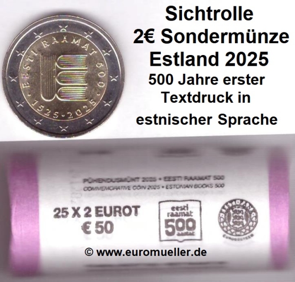 Rolle 2 Euro Sondermünze Estland 2025 Textdruck