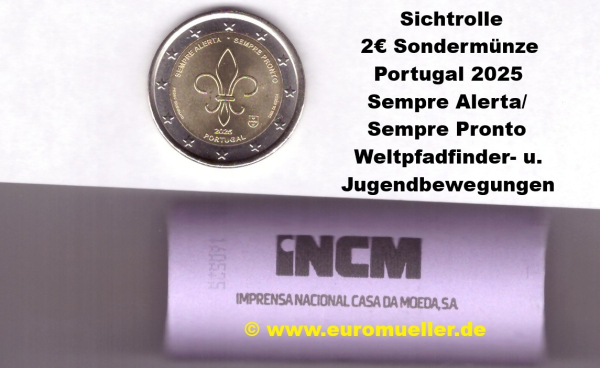 Sempre www.euromueller.de - Rolle 2 Euro Sondermünze Portugal 2025 Sempre