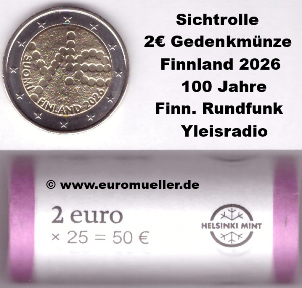 Rolle 2 Euro Gedenkmünze Finnland 2026 Rundfunk