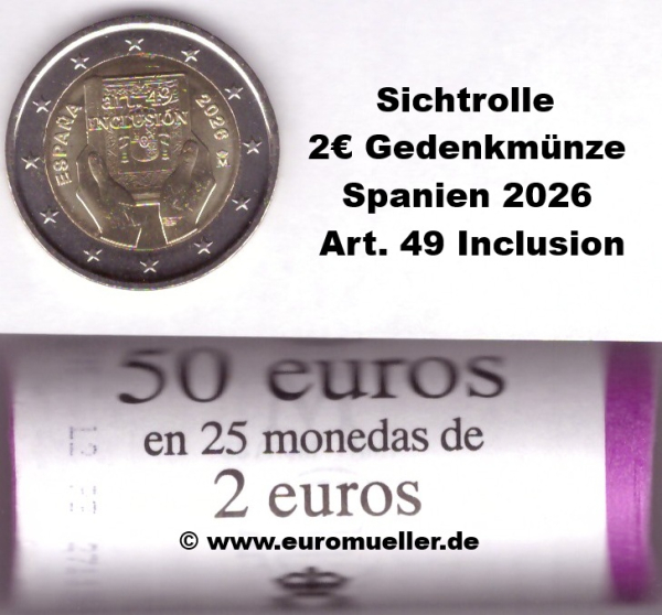 Rolle 2 Euro Gedenkmünze Spanien 2026 Inclusion