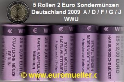 5 Rollen 2 Euro Sondermünze Deutschland 2009 WWU