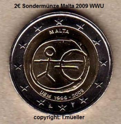 2 Euro Sondermünze Malta 2009 WWU