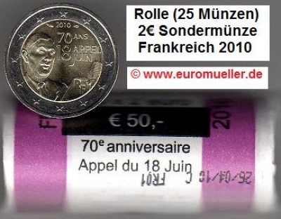 Rolle 2 Euro Sondermünze Frankreich 2010