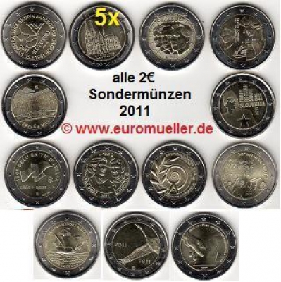 17x 2 Euro Sondermünzen 2011