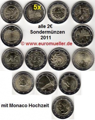 18x 2 Euro Sondermünzen 2011 mit Monaco