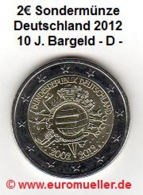 2 Euro Sondermünze Deutschland 2012 Bargeld D