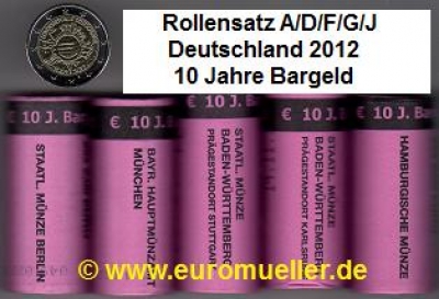 5 Rollen 2 Euro Sondermünzen Deutschland 2012 Bargeld