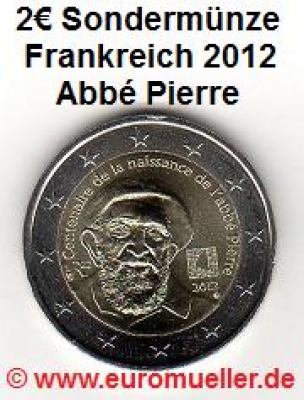 2 Euro Sondermünze Frankreich 2012 Abbe Pierre