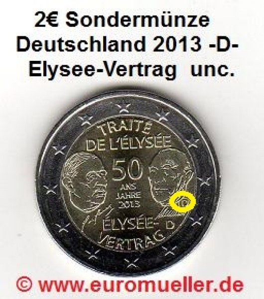 2 Euro Sondermünze Deutschland 2013 Elysee Vertrag D