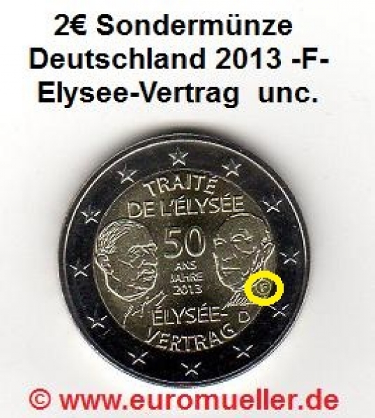 2 Euro Sondermünze Deutschland 2013 Elysee Vertrag F