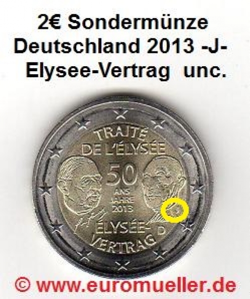 2 Euro Sondermünze Deutschland 2013 Elysee Vertrag J