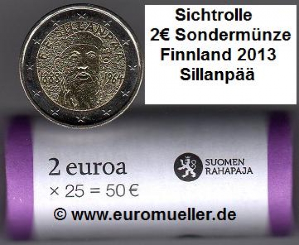Rolle 2 Euro Sondermünze Finnland 2013 Sillanpää