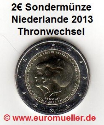 2 Euro Sondermünze Niederlande 2013 Doppelporträt Beatrix/Willem