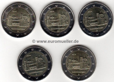 5x 2 Euro Sondermünzen Deutschland 2014