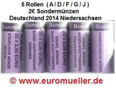 5 Rollen 2 Euro Sondermünze Deutschland NDS 2014