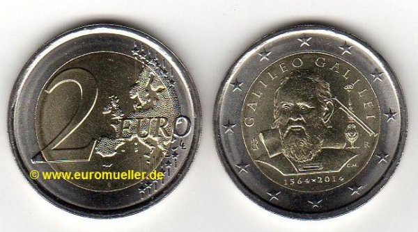 2 Euro Sondermünze Italien 2014 Galilei