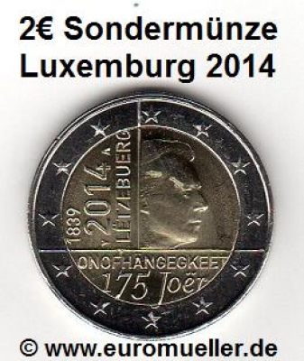 2 Euro Sondermünze Luxemburg 2014 Unabhängigkeit